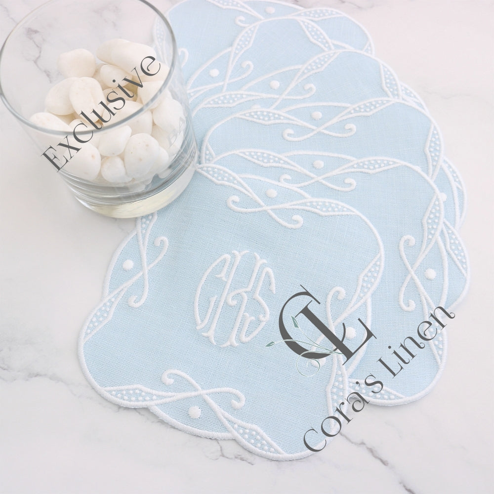 Charlotte Embroidered Edge Linen Cocktail Napkins (set of 4)