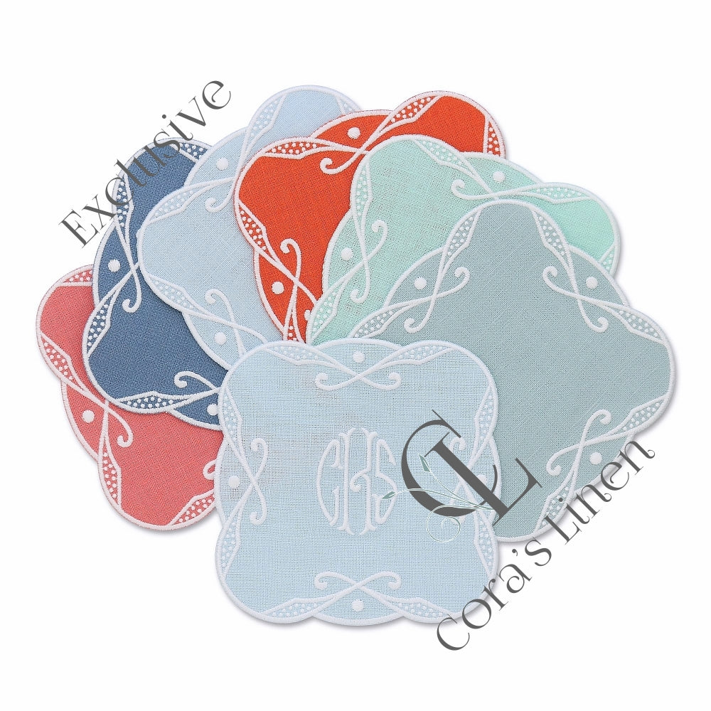 Charlotte Embroidered Edge Linen Cocktail Napkins (set of 4)
