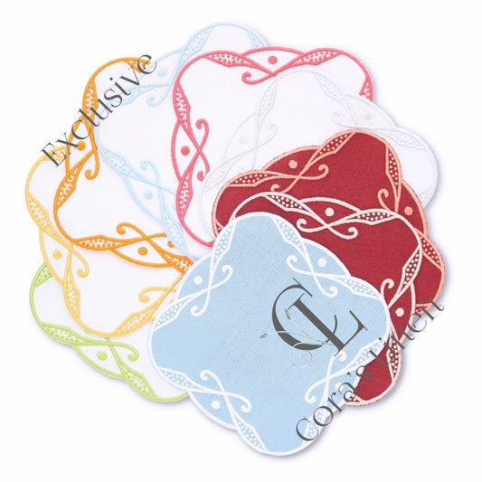 Charlotte Embroidered Edge Linen Cocktail Napkins (set of 4)