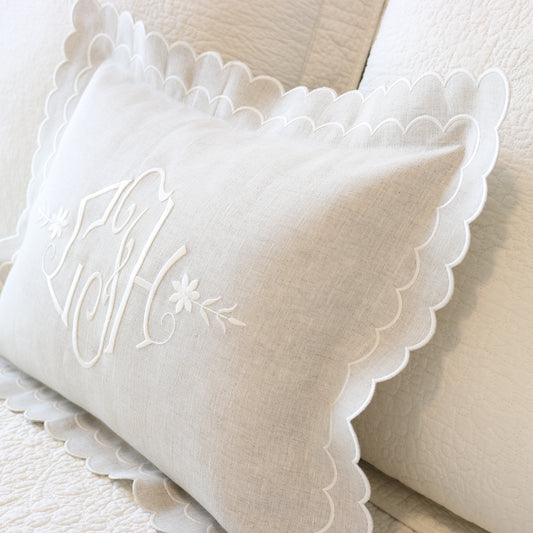 Aurora Double Scalloped Linen Boudoir Sham