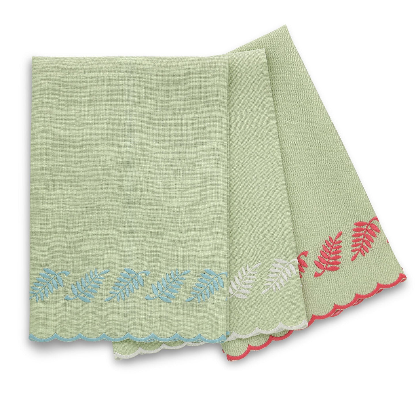 Kiwi / Coral Fern Scalloped Linen Guest Towel (each)