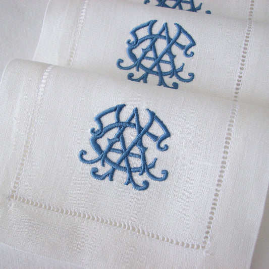 White 6x9 Hemstitched Linen Cocktail Napkins (set of 4)