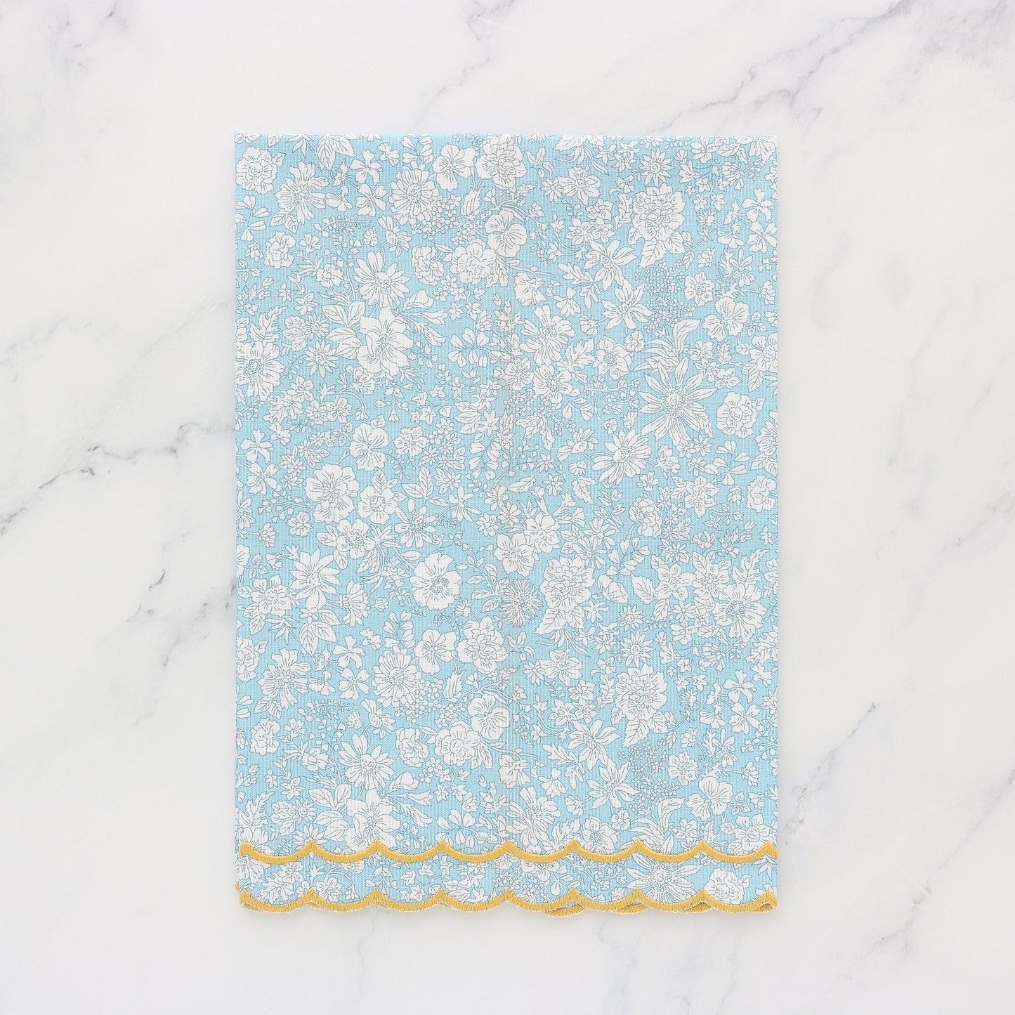 liberty london lasenby emily belle blue sky aurora double scalloped guest towel in yellow
