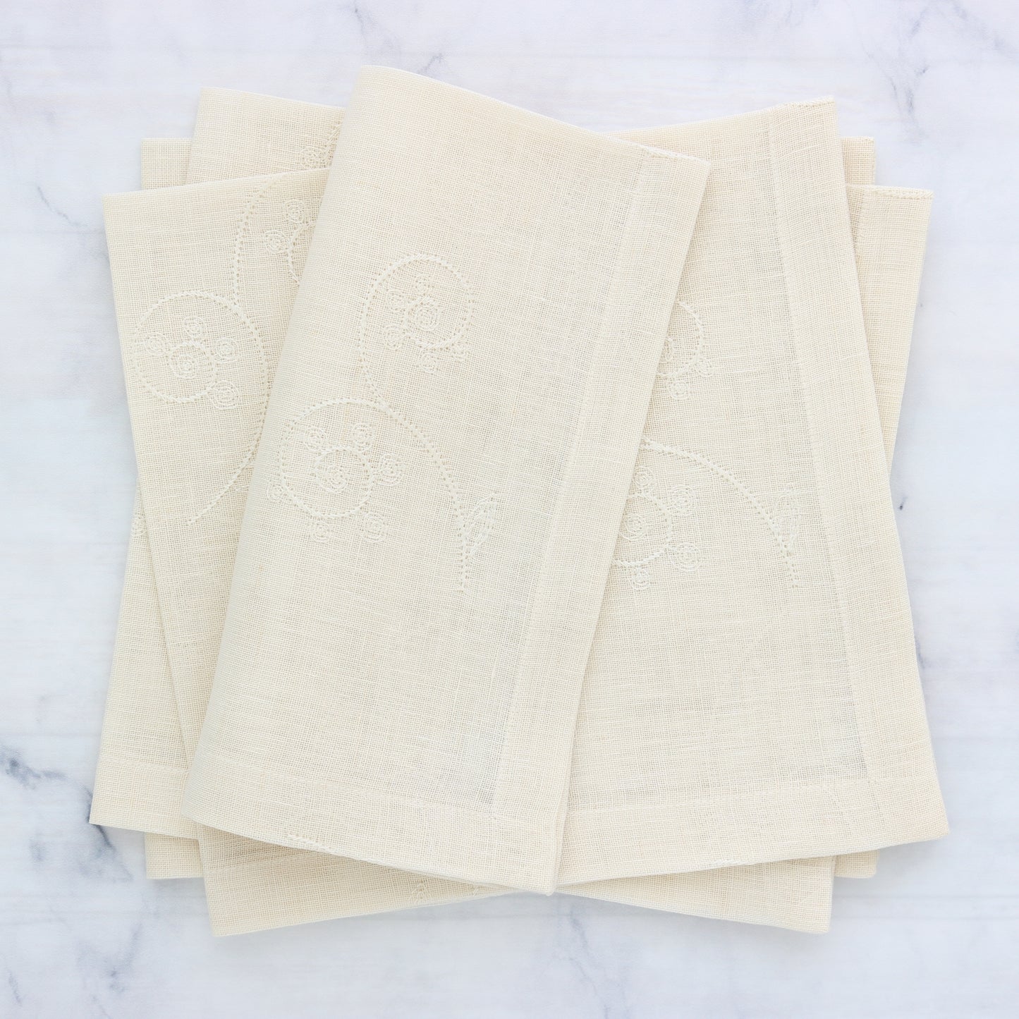 Cream sheer embroidered linen dinner napkins each)