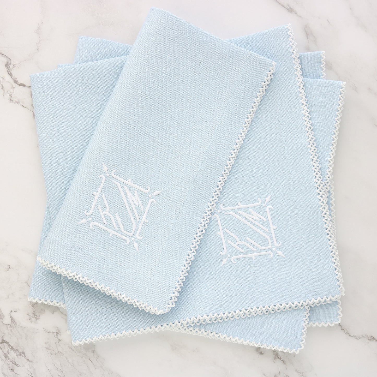 Baby Blue linen napkins with White picot (each)