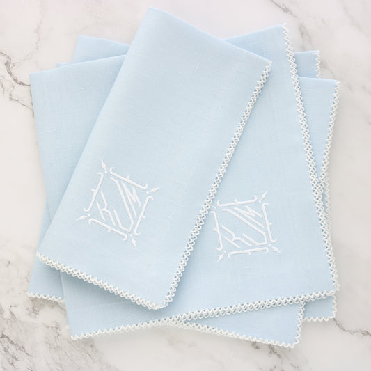 Baby Blue linen napkins with White picot (each)