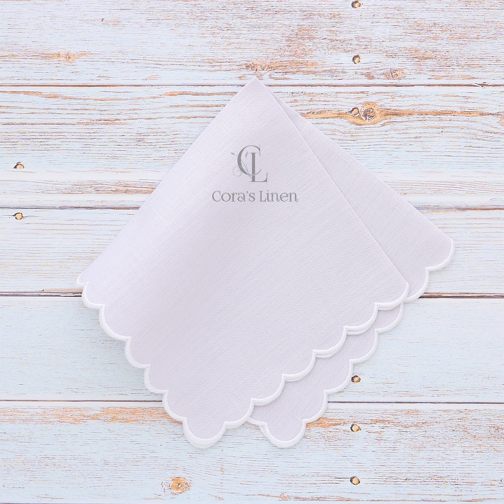 Italian Linen Scalloped Handkerchief (each)