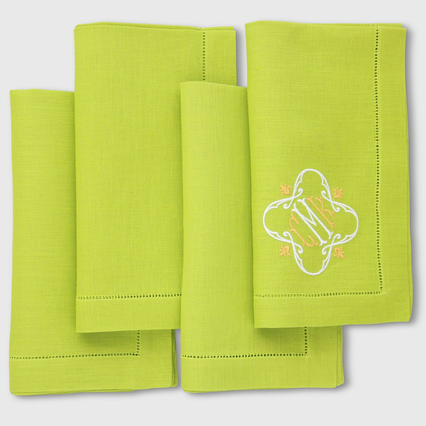 Charlotte monogram CMK on an Apple Green Festival dinner napkin