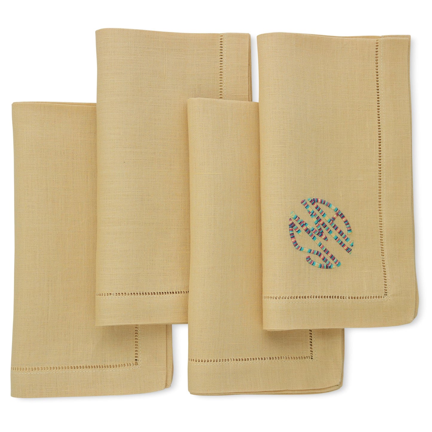 Butter Hemstitched Linen Dinner Napkins (set of 4)