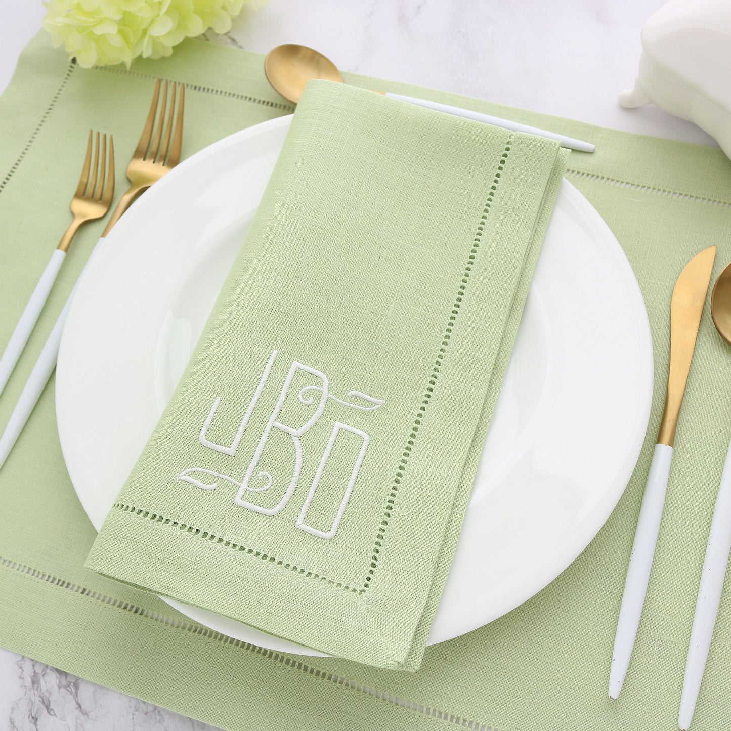 Kiwi Hemstitched Linen Dinner Napkins (set of 4)
