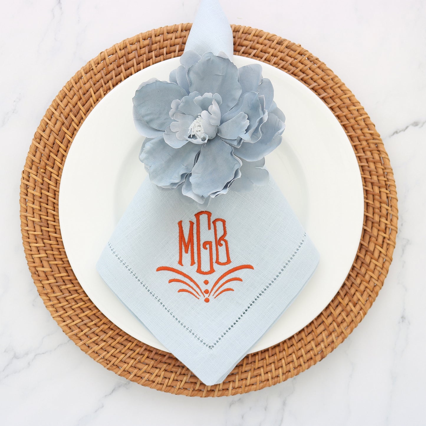 Sky Hemstitched Linen Dinner Napkins (set of 4)
