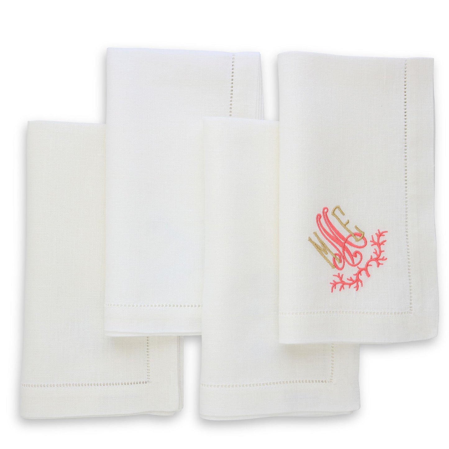 White Hemstitched Linen Dinner Napkins (set of 4)