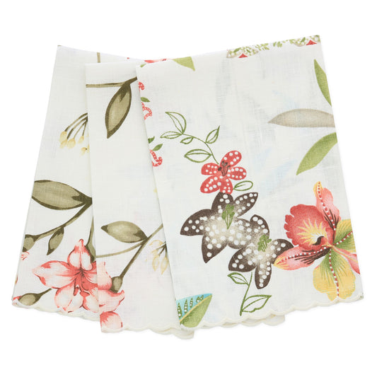 Floral Prints Scalloped Linen Guest Towel (each)