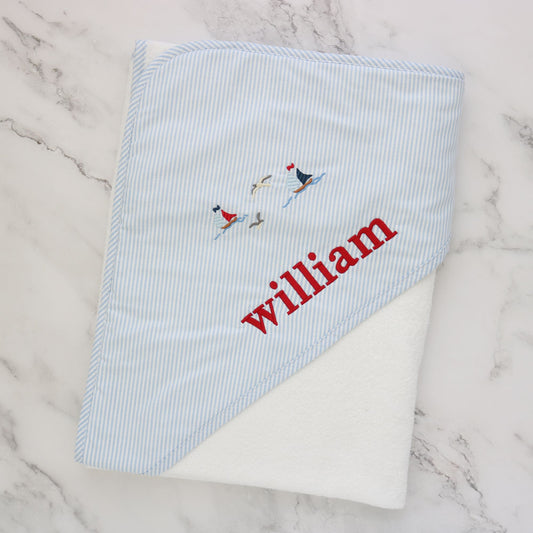Sailaway Boat Motif Cotton Baby Terry Hooded Towel (each)