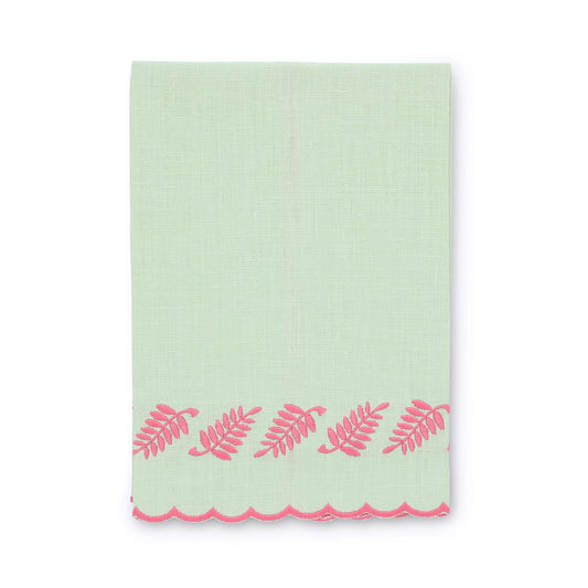 Kiwi / Coral Fern Scalloped Linen Guest Towel (each)