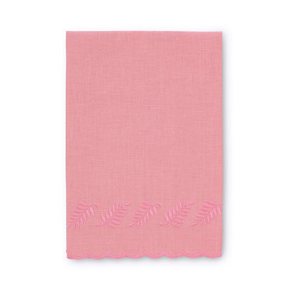 Salmon / Pink Fern Scalloped Linen Guest Towel (each)