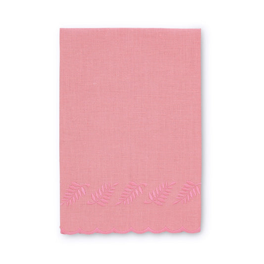 Salmon / Pink Fern Scalloped Linen Guest Towel (each)