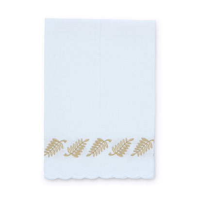 White Fern Scalloped Linen Guest Towel (each)