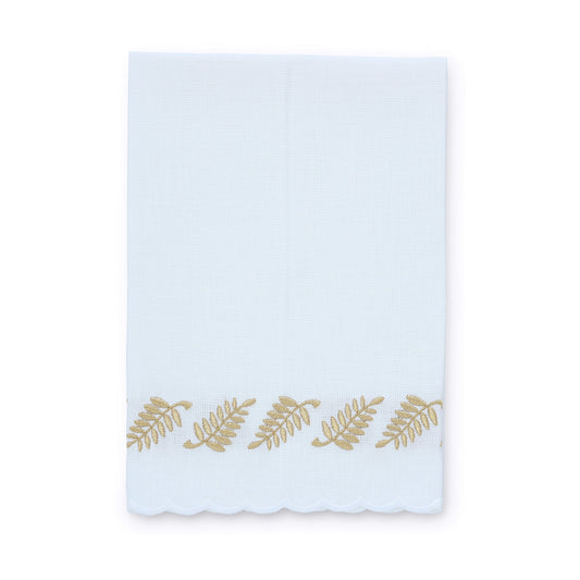 White / Gold Fern Scalloped Linen Guest Towel (each)