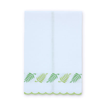 White Fern Scalloped Linen Guest Towel (each)