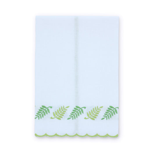 White / Greens Fern Scalloped Linen Guest Towel (each)