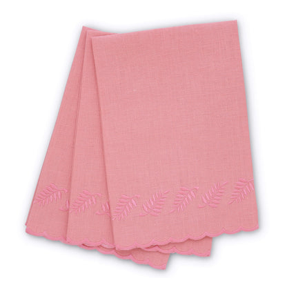 Salmon / Pink Fern Scalloped Linen Guest Towel (each)