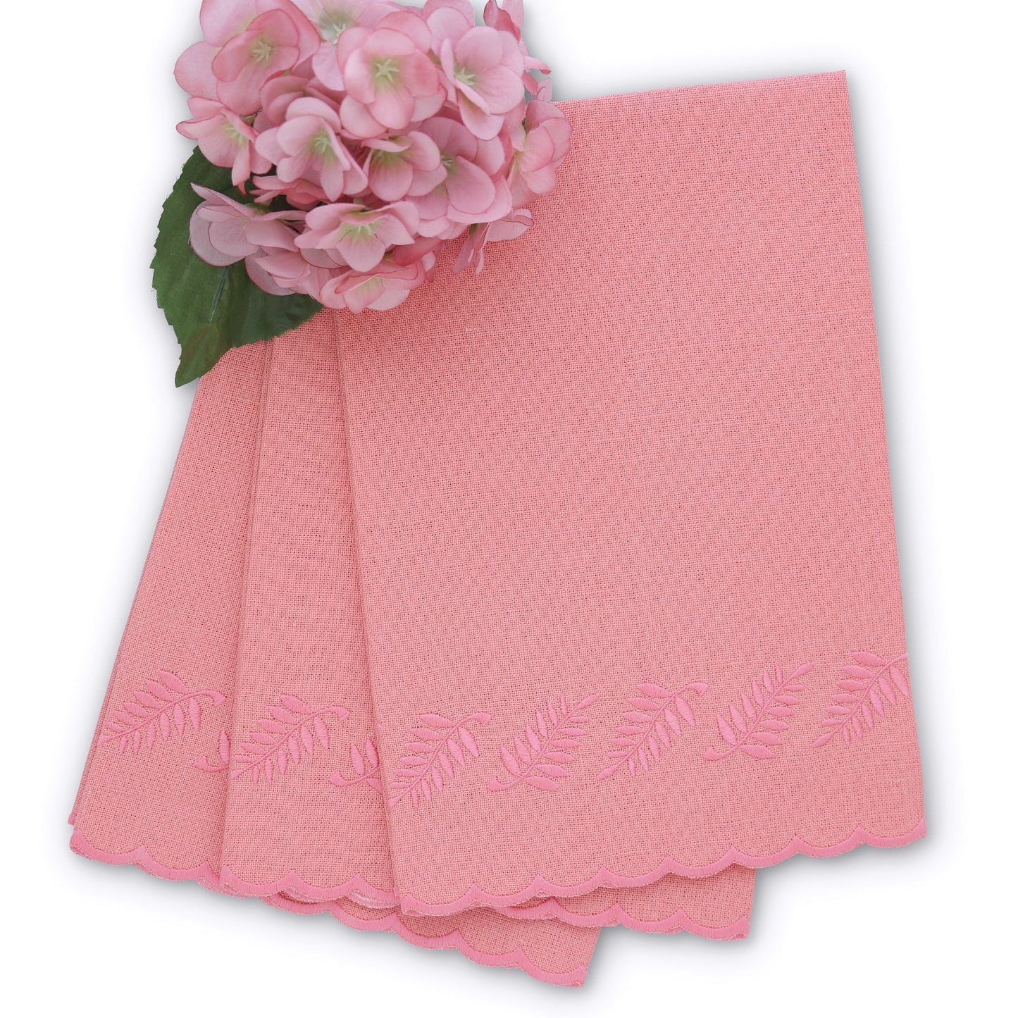 Asciugamano per ospiti in lino smerlato salmone / felce rosa (ciascuno)