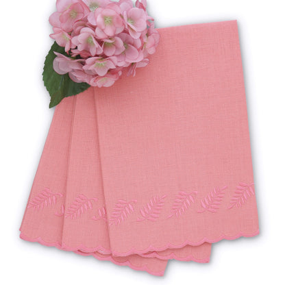 Salmon / Pink Fern Scalloped Linen Guest Towel (each)