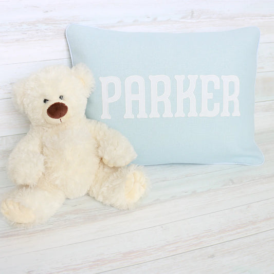 Adair Applique Name Linen Baby Pillow