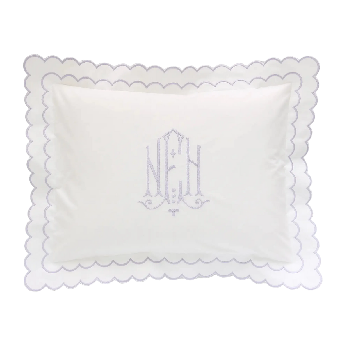 White Percale "Aurora" Double Scalloped Linen Boudoir Sham