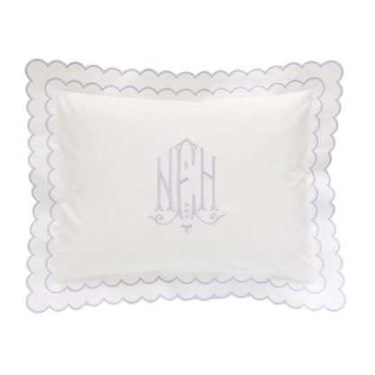 White Percale "Aurora" Double Scalloped Linen Boudoir Sham
