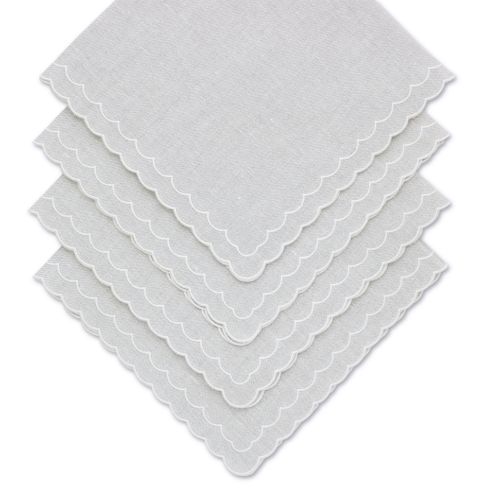 set of 4 sand linen napkins with Aurora double scallop border in cream