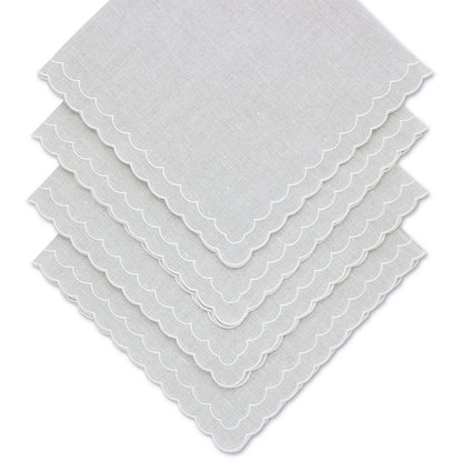 set of 4 sand linen napkins with Aurora double scallop border in cream
