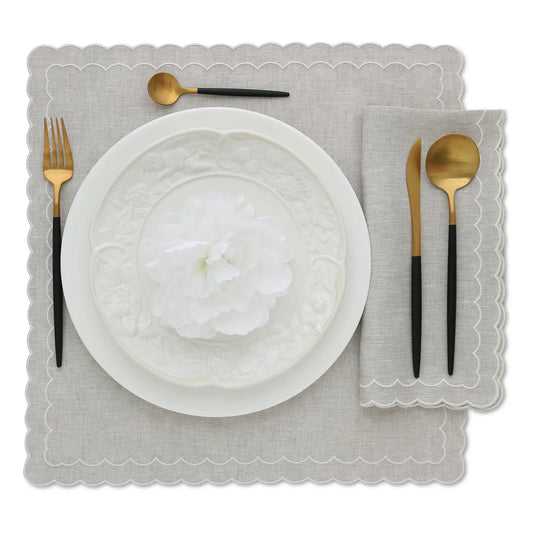 sand linen napkins with Aurora border in cream with matching placemat by Cora's Linen