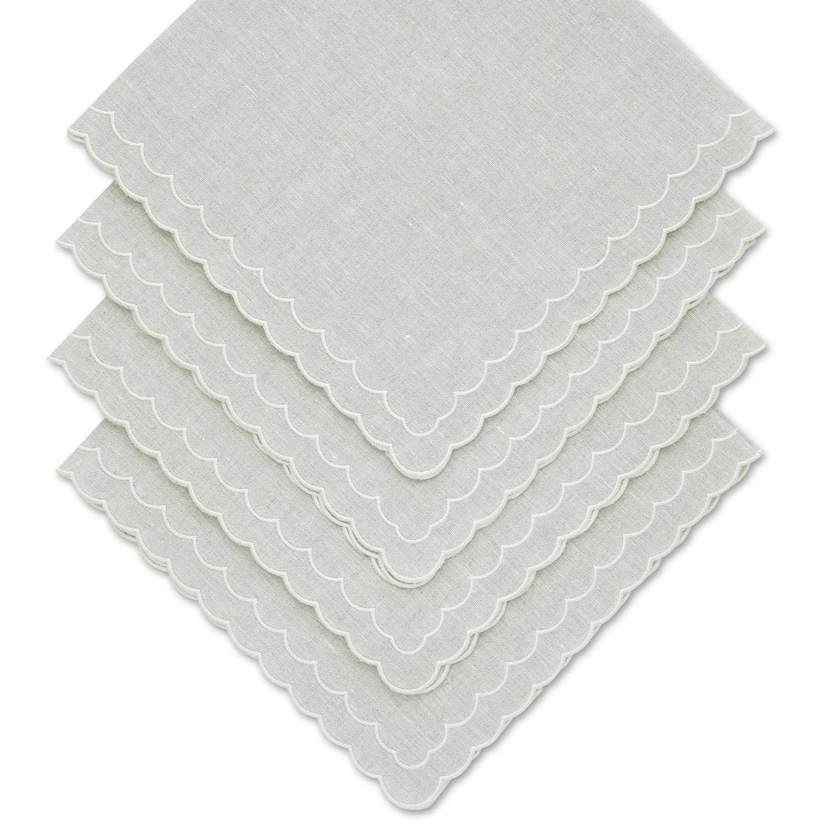 set of 4 sand linen napkins with Aurora double scallop border in cream by Cora's Linen