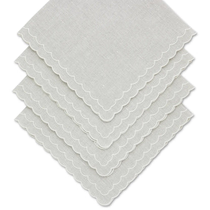 set of 4 sand linen napkins with Aurora double scallop border in cream by Cora's Linen