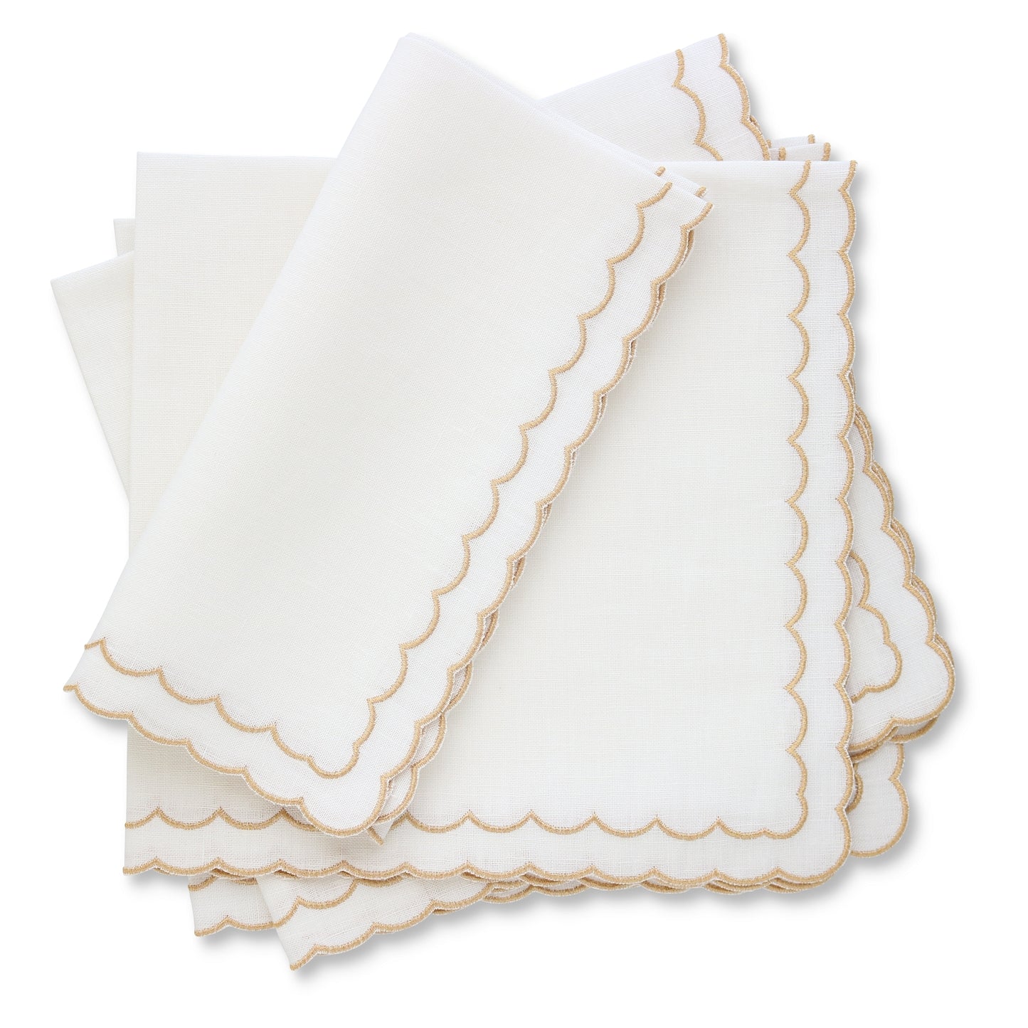 White napkins with gold metallic scallops