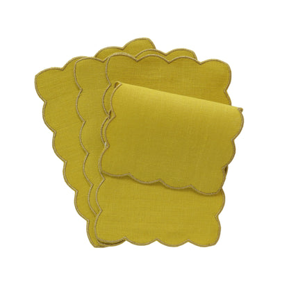 Set of citrus linen scalloped cocktail napkins by Cora's Linen