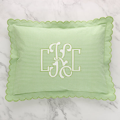 Green/White seersucker scalloped boudoir sham, baby pillow