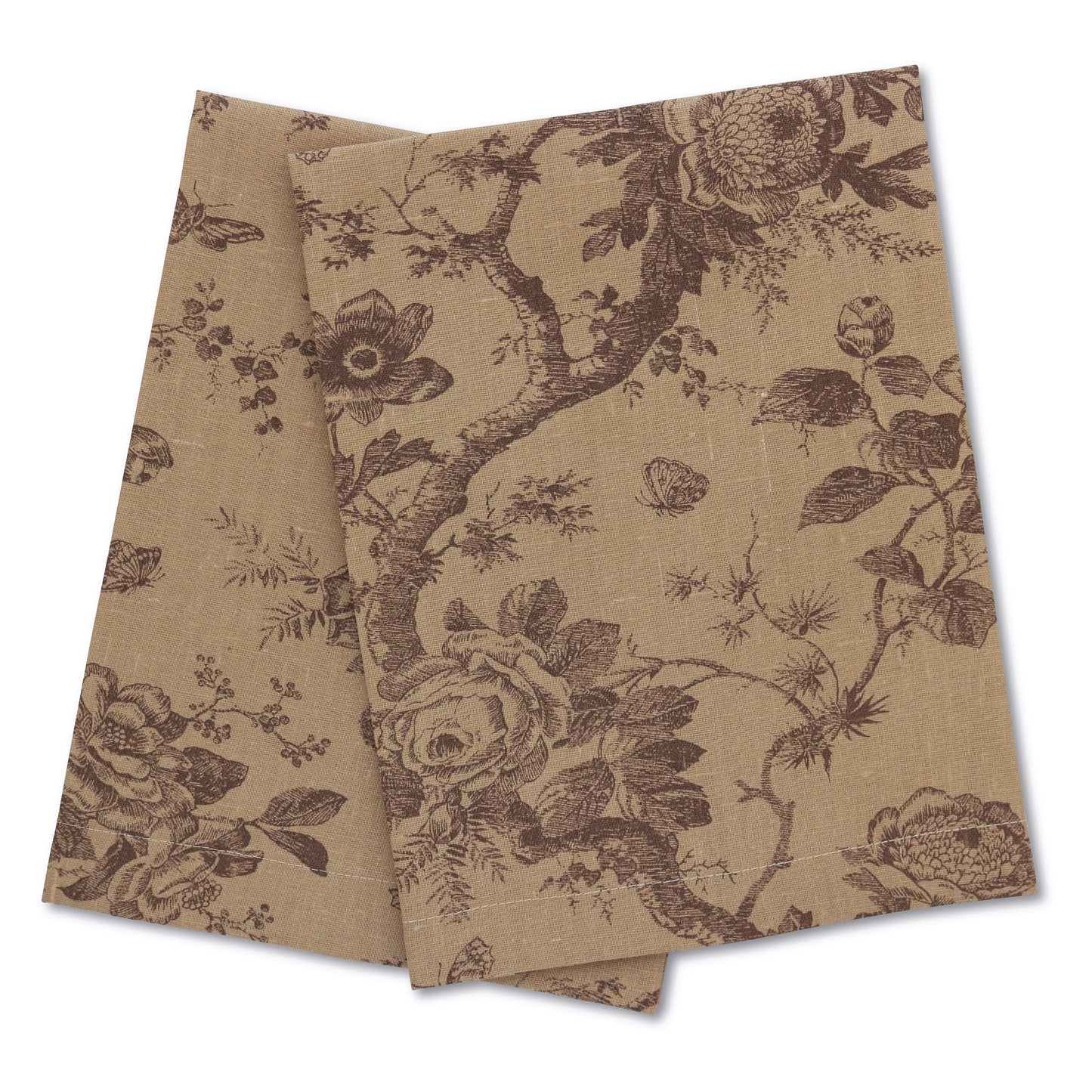 Brown Floral Toile Linen Guest Towels (each)