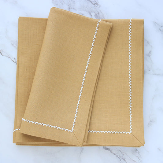 Cappuccino Linen Dinner Napkins with Inverted White Picot Trim (set of 4)