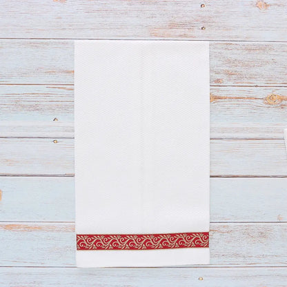 White Cotton Pique Christmas Ribbon Trim Guest Towel (each)