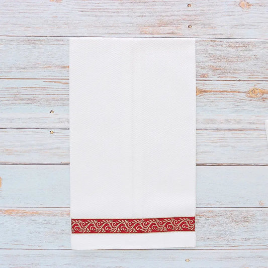White Cotton Pique Christmas Ribbon Trim Guest Towel (each)