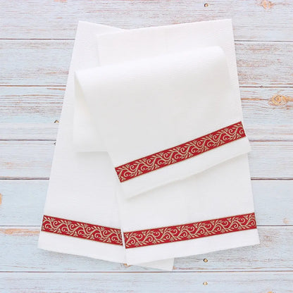White Cotton Pique Christmas Ribbon Trim Guest Towel (each)
