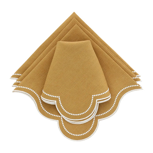 Festival Curry with White Dotted Scalloped Linen Dinner Napkins (each)