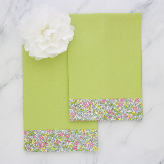 Small Carnival Green Linen Guest Towels with Liberty London Wideband (each)