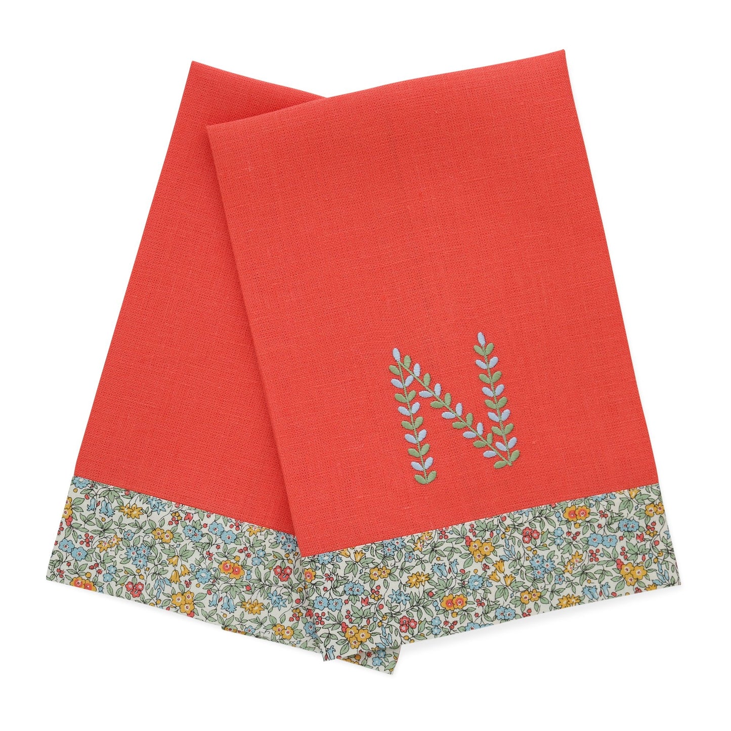 Small Coral Linen Guest Towels with Liberty London Wideband (each)