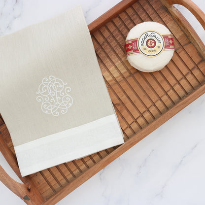 Tan & White Wideband Linen Guest Towels (each)