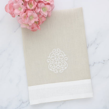 Tan & White Wideband Linen Guest Towels (each)