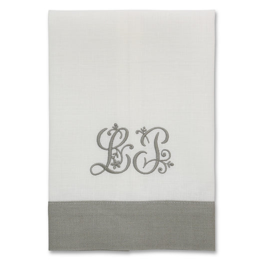 Serviettes d'invité en lin à large bande blanc et taupe (chacune)